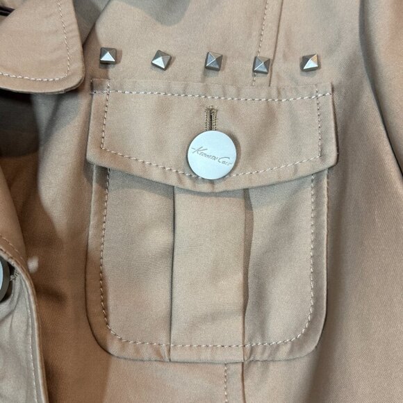 Vintage Kenneth Cole Military Trench Coat Jacket Y2K Medium Tan Retro Cargo - Picture 7 of 12
